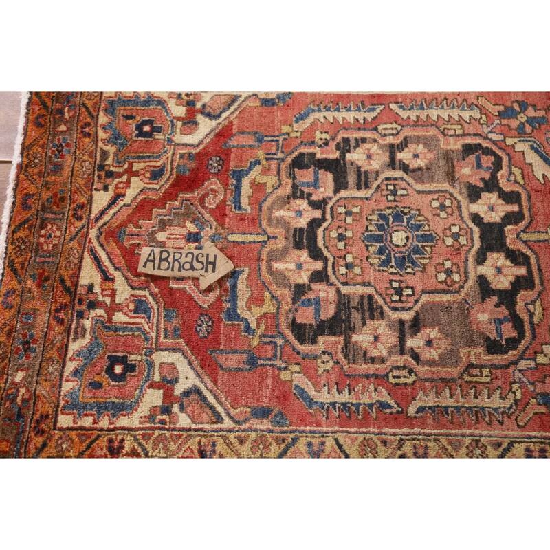 Vegetable Dye Heriz Persian Vintage Runner Rug Hand-knotted Carpet - 3'6"x 10'10"