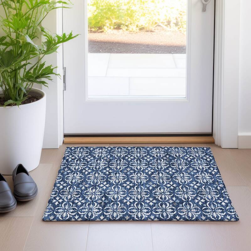Premium Washable Super Soft Transitional Medallions Mayfield Rug - Navy - 1'8" x 2'6"