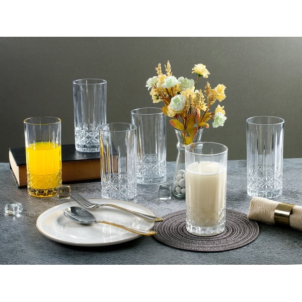 Lorren Home Trends 12 OZ. Drinking Glass-Textured Cut Glass, Set of 6