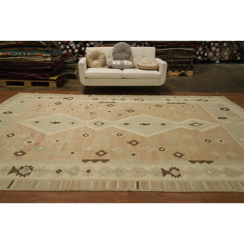 Hand Woven Oriental 100% Wool Carpet Southwestern Tribal Oranges & Rust Kilim Area Rug - 13' 2'' X 9' 4''