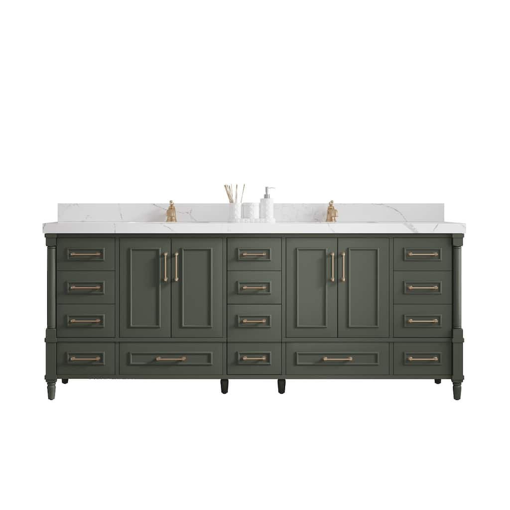Willow Collections 84 in. W x 22 in. D Aberdeen Double Bowl Sink Bathroom Vanity in Pewter Green with Countertop