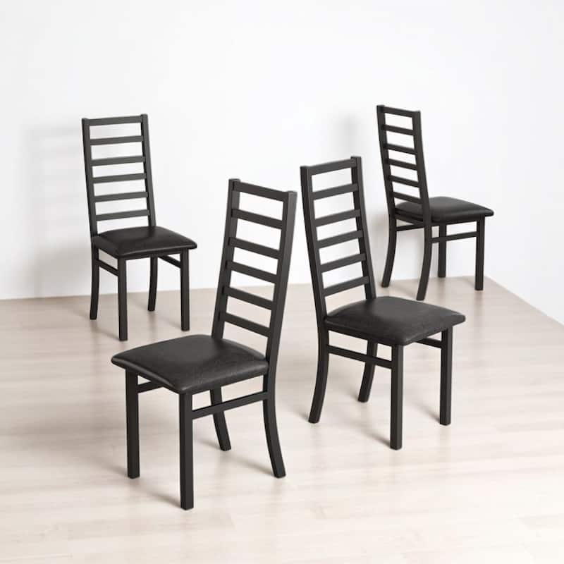 5-Piece Extendable Rectangular Dining Table Set with Storage, High-Back Armless Upholstered Chairs, Metal Frame Kitchen Set