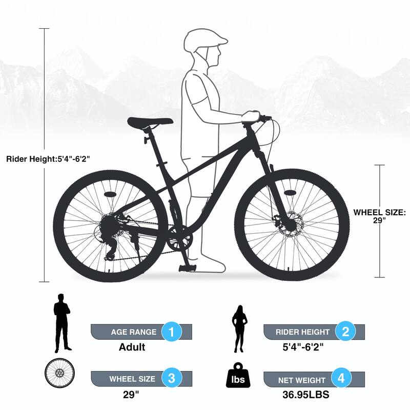 29 Inch Wheels Single Speed Mountain Bike, Front Suspension
