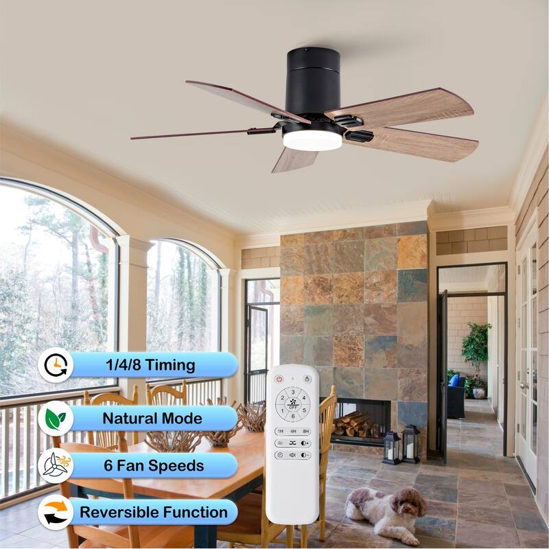 42" Low-Profile Ceiling Fans w/ Light and Remote, Dimmable LED, Quiet Reversible DC Motor