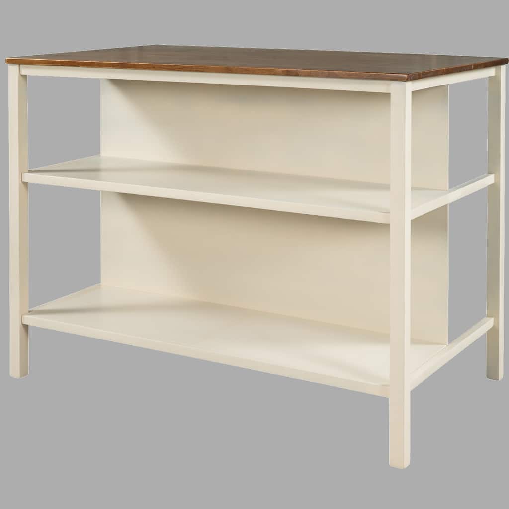 Rustic Rubberwood 45" Kitchen Prep Table with Spacious Storage & Butcher Block Top