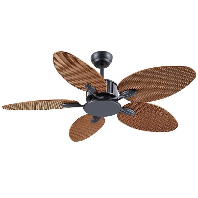 50 Inch Tropical Ceiling Fan with Palm Leaf Blades Glass Cover Remote Control Waterproof for Indoor and Outdoor Patio