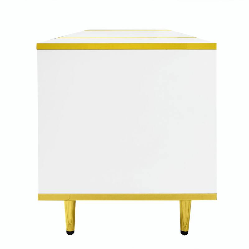 70.9'' Modern Entertainment Center, LED Lights, 2 Shelves, 2 Drawers & Metal Legs