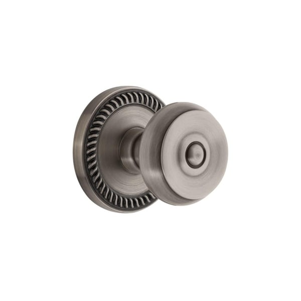 Grandeur NEWBOU_PRV_234 Newport Solid Brass Rose Privacy Door Knob Set with Bouton Knob and 2-3/4" Backset