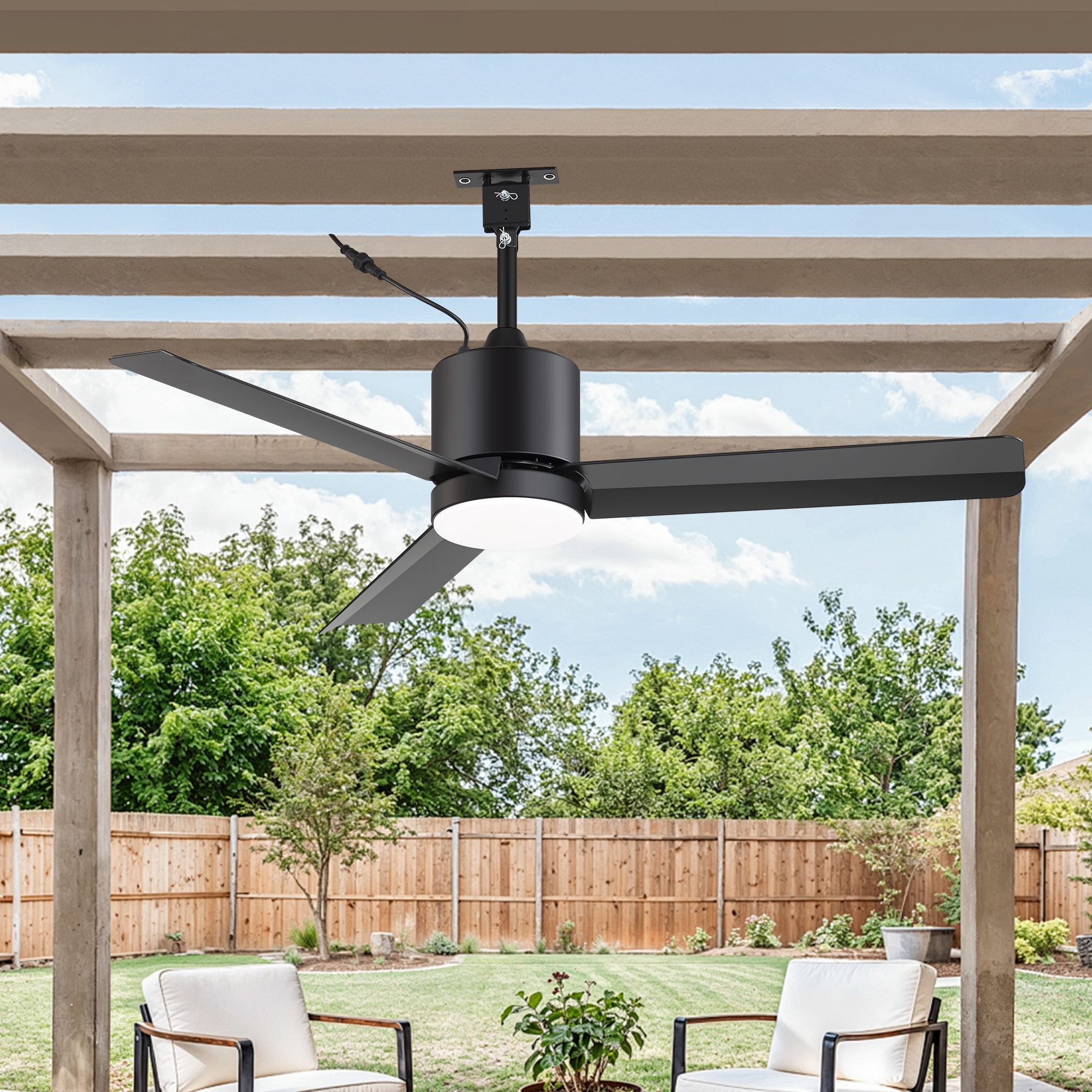 42 Inch Outdoor Ceiling Fan with Light, Black Modern Patio Fan, Ceiling Fan with Remote, Reversible DC Motor - 42-Inch