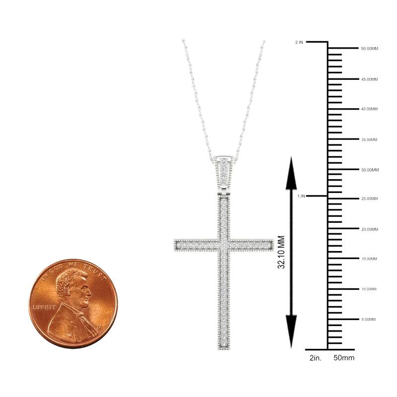 IGI Certified 1/6ct TDW Diamond Cross Pendant Necklace in 10K White Gold for Women