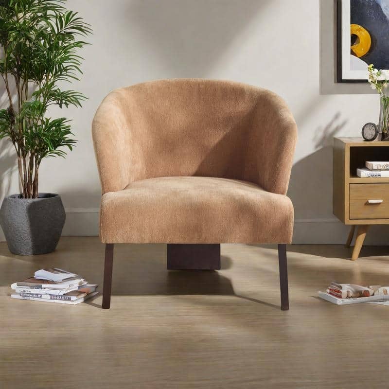 Polyester Mid-Century Accent Chair with Round Back, Wooden Legs and 300lb Weight Capacity