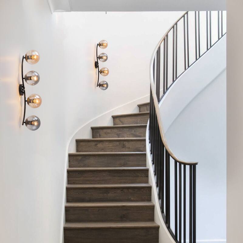 4 Lights Linear Metal Flush Mount Ceiling Light with Smoky and Amber Glass Globes - Dia.31.89-in