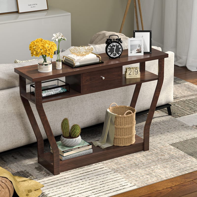 47'' Modern Console Table with Drawer and Curved Leg Design Extra Storage for Entryway or Office