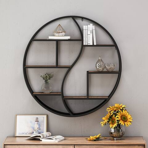 Buckthorn Industrial Circular Hanging Wall Shelf by Christopher Knight Home - 34.25" H x 34.25" W x 6.50" D
