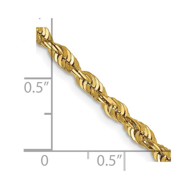 Curata 14k Yellow Gold Solid Lightweight Lobster Claw Closure 3.45mm Sparkle Cut Extra light Rope Chain Bracelet