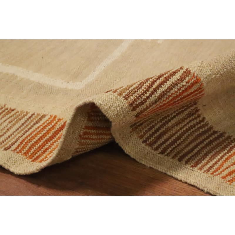 Hand Woven Oriental 100% Wool Carpet Southwestern Tribal Beige & Ivories Kilim Area Rug - 8' 10'' X 5' 8''