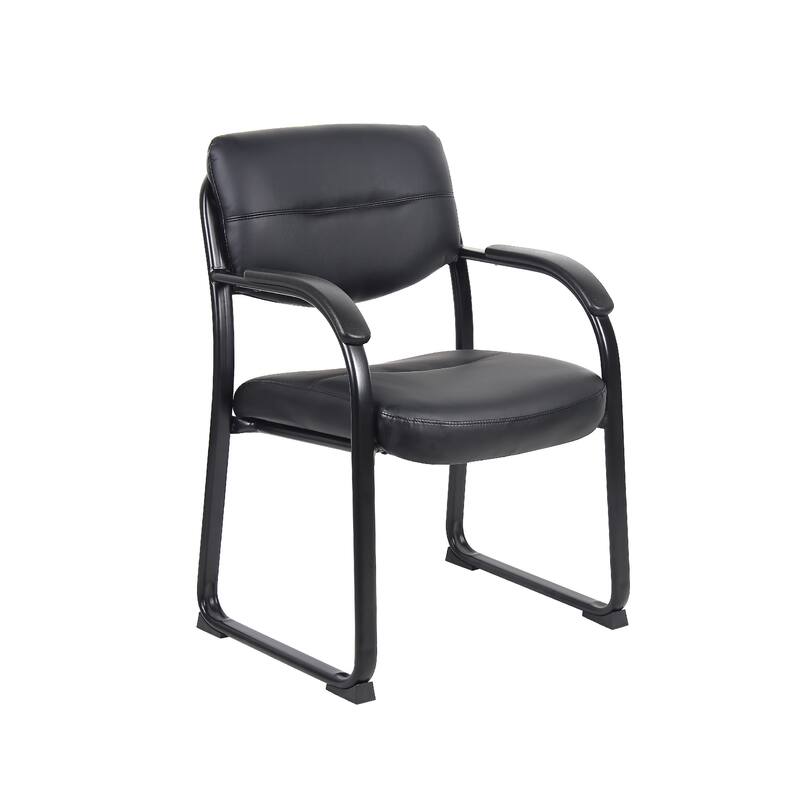 Eva Reception Armchair, Sled Base, Curved Steel Arms, Black Faux Leather