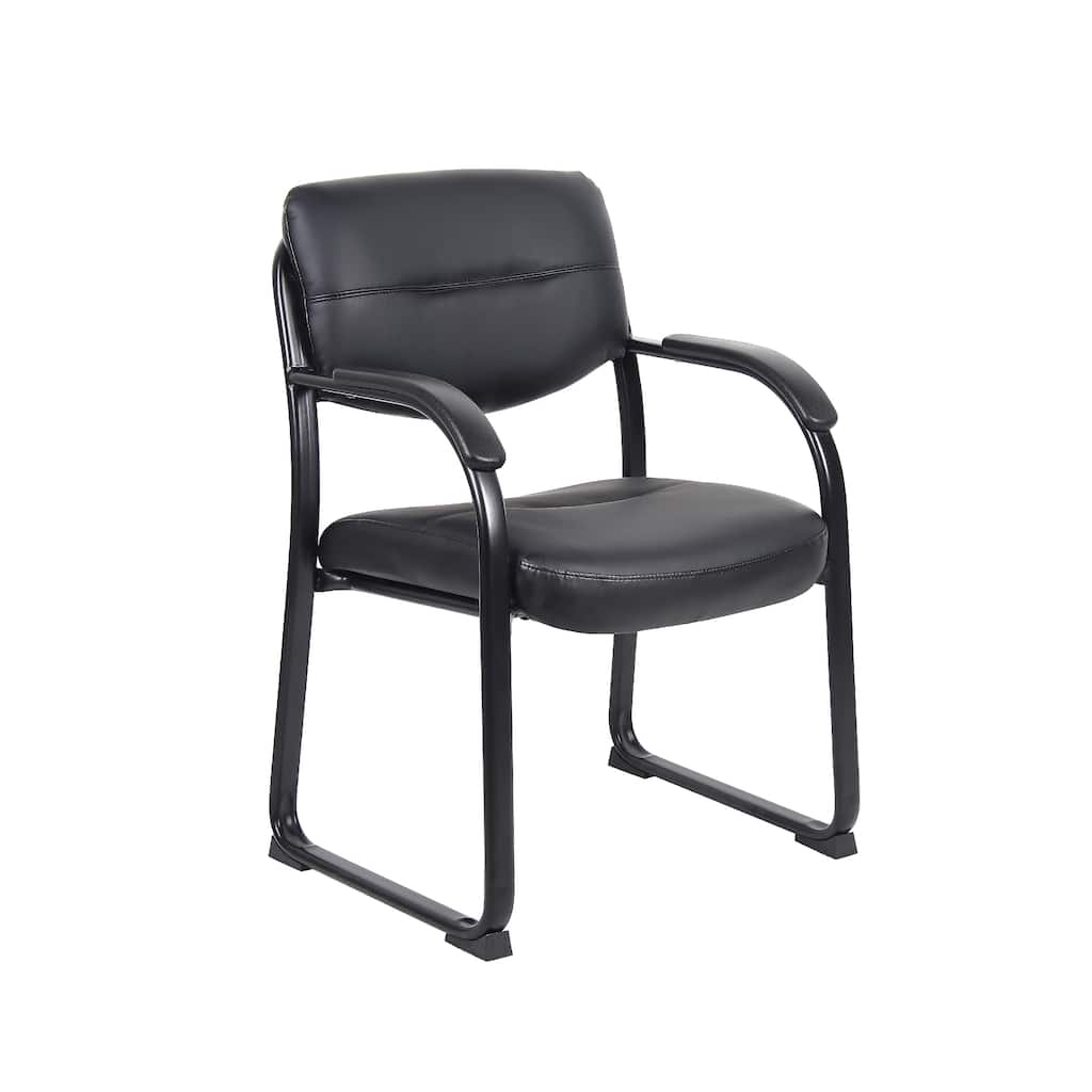 Eva Reception Armchair, Sled Base, Curved Steel Arms, Black Faux Leather