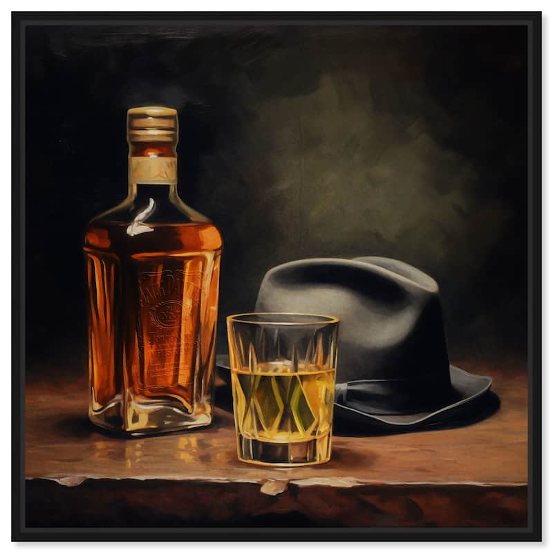 Notoriart Whiskey And Vintage Hat Framed Bar Cart Art For Men - 31 x 31 - Black