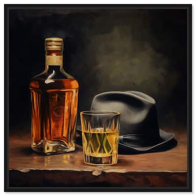 Notoriart Whiskey And Vintage Hat Framed Bar Cart Art For Men