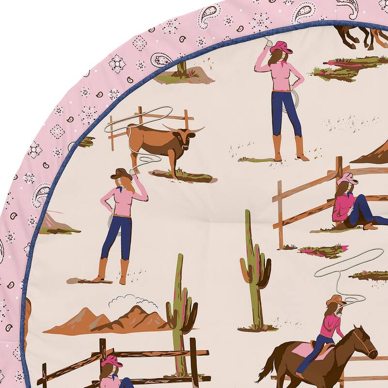 Sweet Jojo Designs Western Cowgirl Girl Baby Tummy Time Playmat Wild West Bandana Vintage Country Animal Southwest Brown Pink