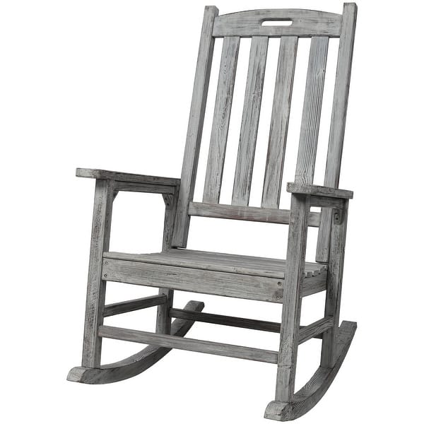 slide 2 of 20, Wooden Porch Rocker Chair Wide Seat and Tall Backrest,High Back Smooth Rocking Chairs for Outdoor & Indoor,Light Grey