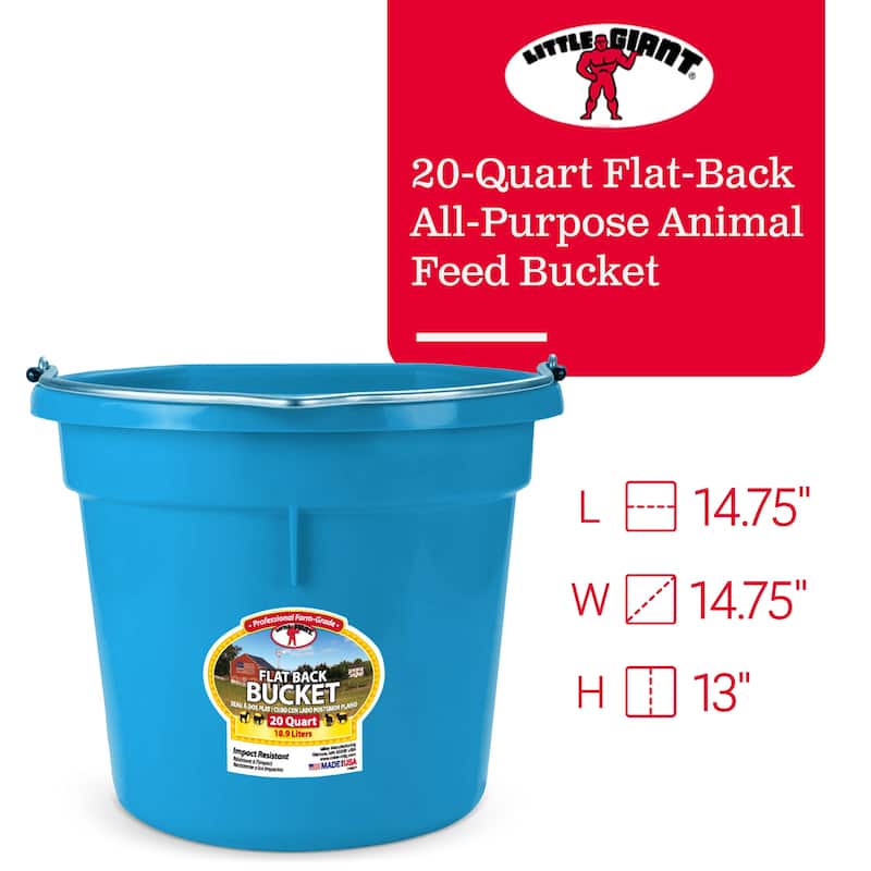 Little Giant All Purpose Heavy Duty Flat Back 20 Quart Plastic Bucket, Teal - 2.57
