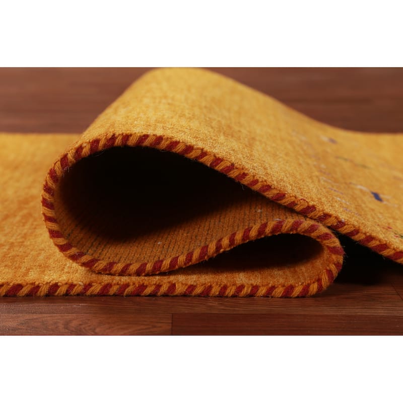 Hand Knotted Oriental 100% Wool Carpet Tribal Animal Pictorial Oranges & Rust Gabbeh Runner Rug - 9' 9'' X 2' 9''