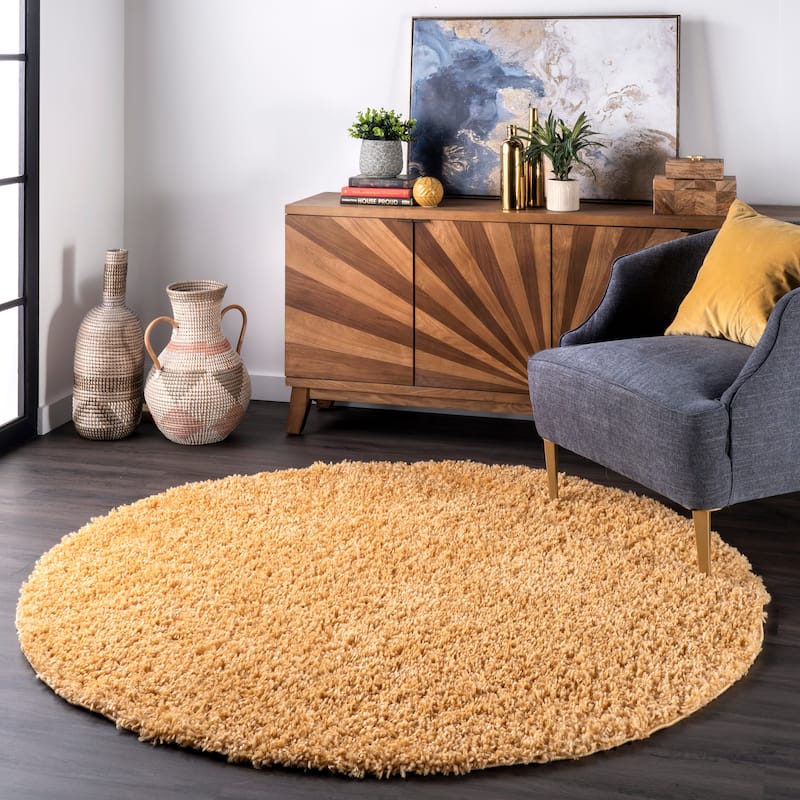 Nuloom Kara Solid Shag Area Rug - 6' Round - Yellow - Round