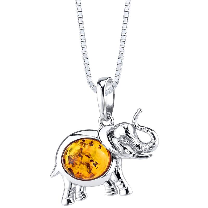 Amber Elpehant Pendant in Sterling Silver