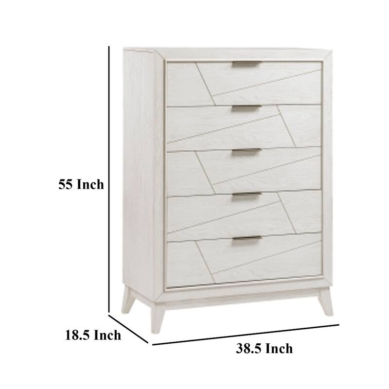 Zine Tall Dresser Chest, 5 Drawers, Antique White, Flat Black Handles