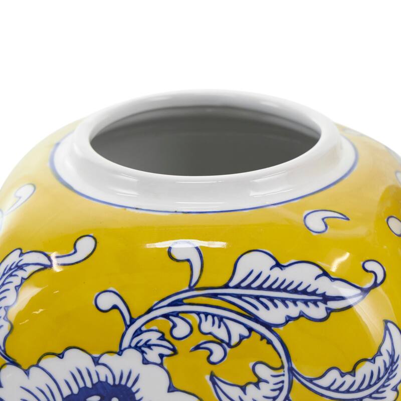 Yellow Ceramic Floral Living Room Decorative Jars with Blue and White
