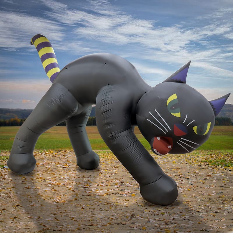 National Tree Company 20 ft. Inflatable Halloween Black Cat, 4 Red LED Lights- UL