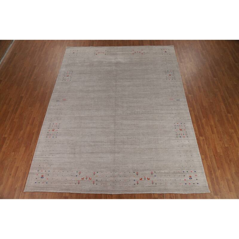 Tribal Gray Gabbeh Indian Area Rug Handmade Wool Carpet - 9'3" x 12'0"