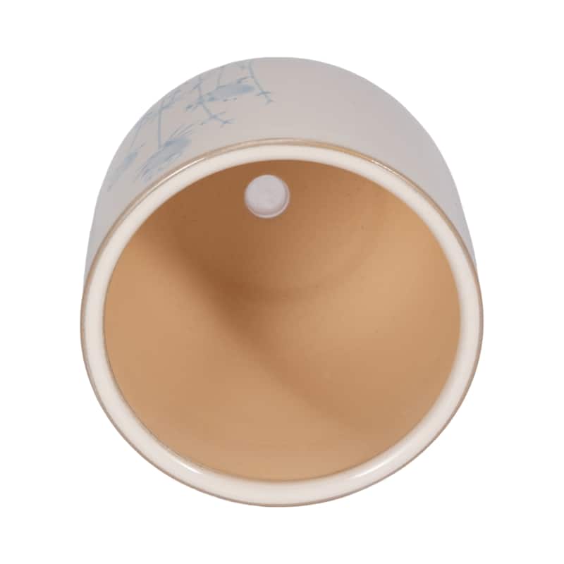 Sagebrook Home Stoneware Planter 5-Inch Ivory/Blue Enchanting Blue Flowers Design - 5" x 5" x 5"