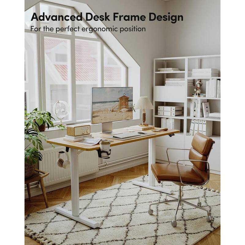 FEZIBO Height Adjustable Electric Standing Desk, Stand up Table, Sit Stand Home Office Desk with Splice Board