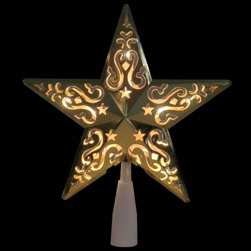 8.5" Gold and White Star Design Christmas Tree Topper - Clear Lights