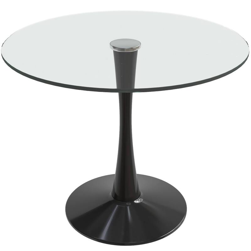 Bristol 35" Round Dining Table for 4 with Glass Top and Iron Pedestal Base for Kitchen and Dining Room - Black