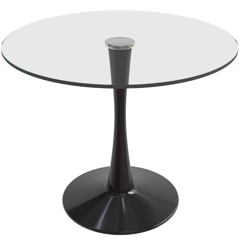 Bristol 35" Round Dining Table for 4 with Glass Top and Iron Pedestal Base for Kitchen and Dining Room