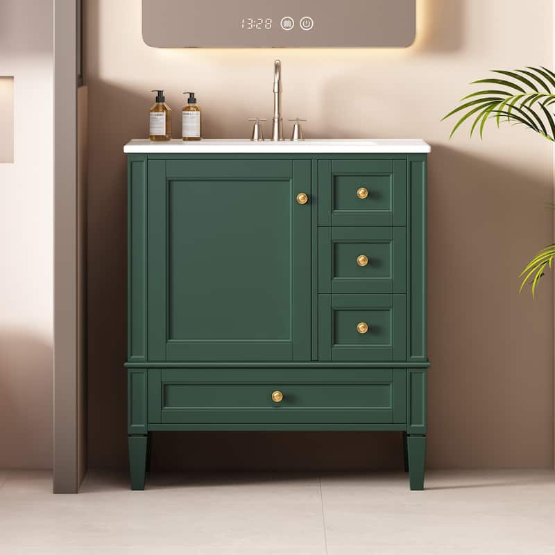 GDFStudio - Melshire Modern Freestanding Bathroom Vanity with Ceramic Sink and 3 Drawer Storage, Ideal for Home - 30'W