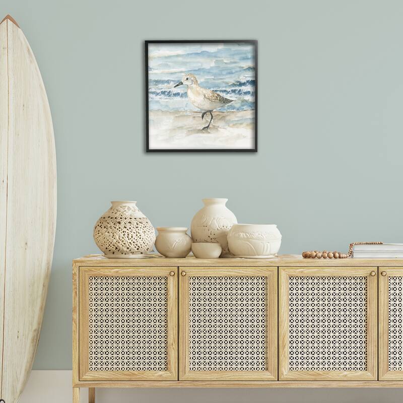 Stupell Balancing Sandpiper on Shore Framed Giclee Art Design By Nan