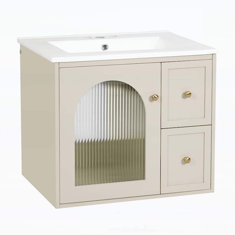 Bathroom Cabinet with Ceramic Sink,2 Drawers and 1 Soft-Close Door