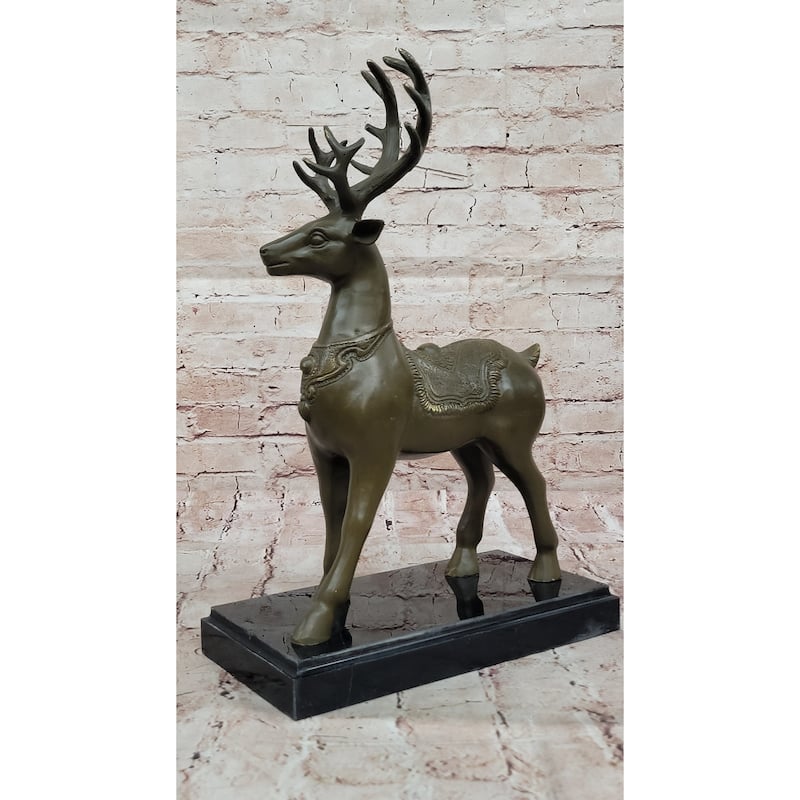 Bronze Deer With Antlers Statue - Elegant Wildlife Sculpture