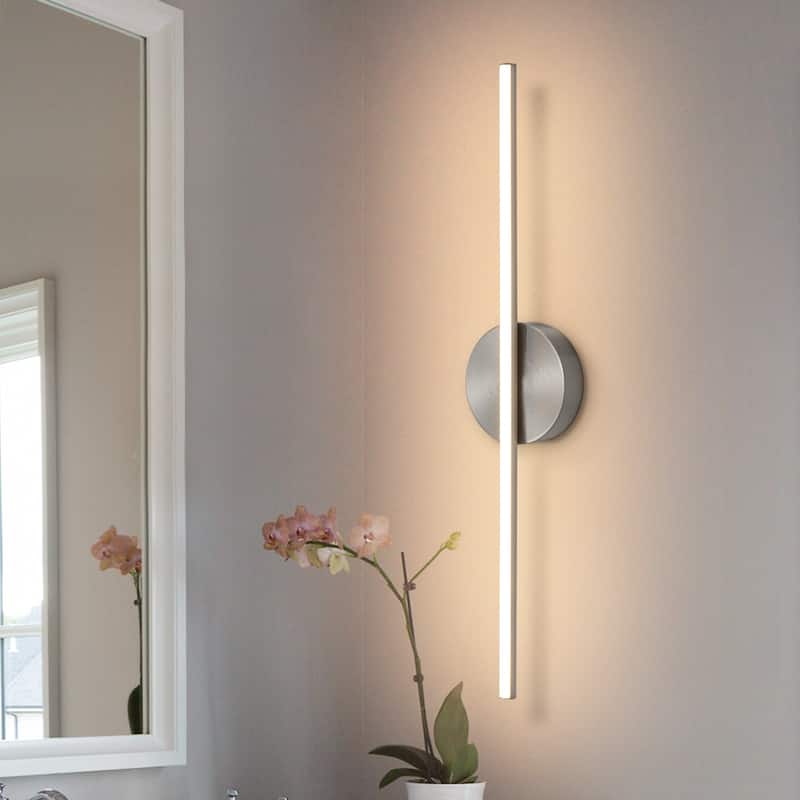 Modern 1-Light Dimmable LED Linear Bathroom Vanity Light - Nickel - 23.8" W × 1.8" D × 4.7" H