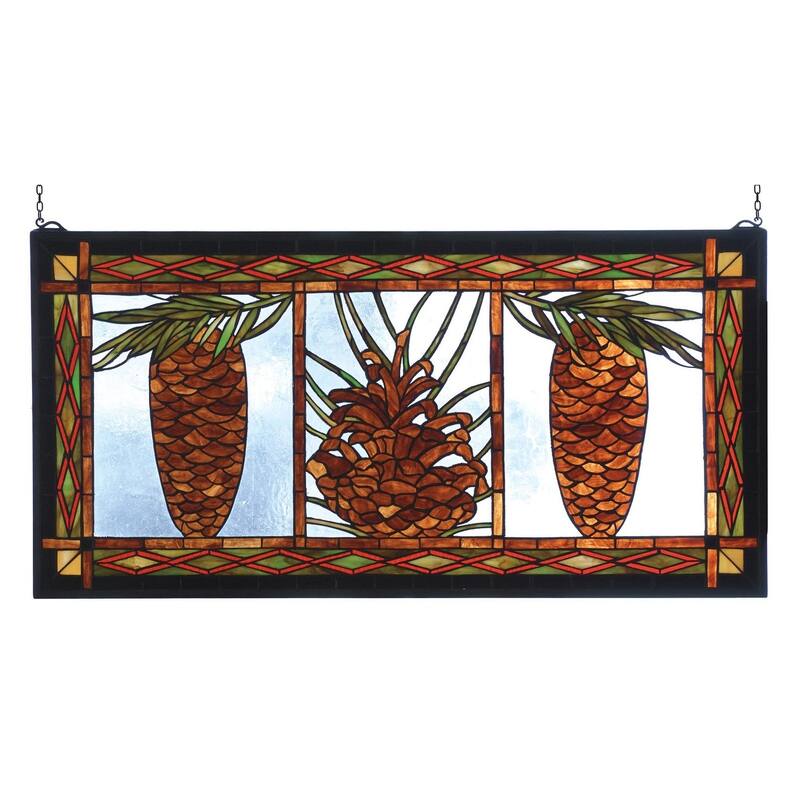 Meyda Tiffany Stained Glass Tiffany Window from the Pinecones - Tiffany