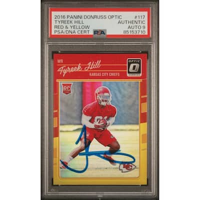 Tyreek Hill 2016 Panini Donruss Optic Red Yellow Rookie Card #117 Auto PSA 9 C - 8'6" x 11'6"