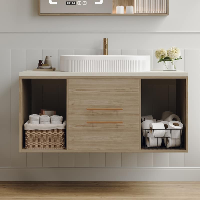 Wall-Mounted Bathroom Vanity with Oval Ceramic Sink