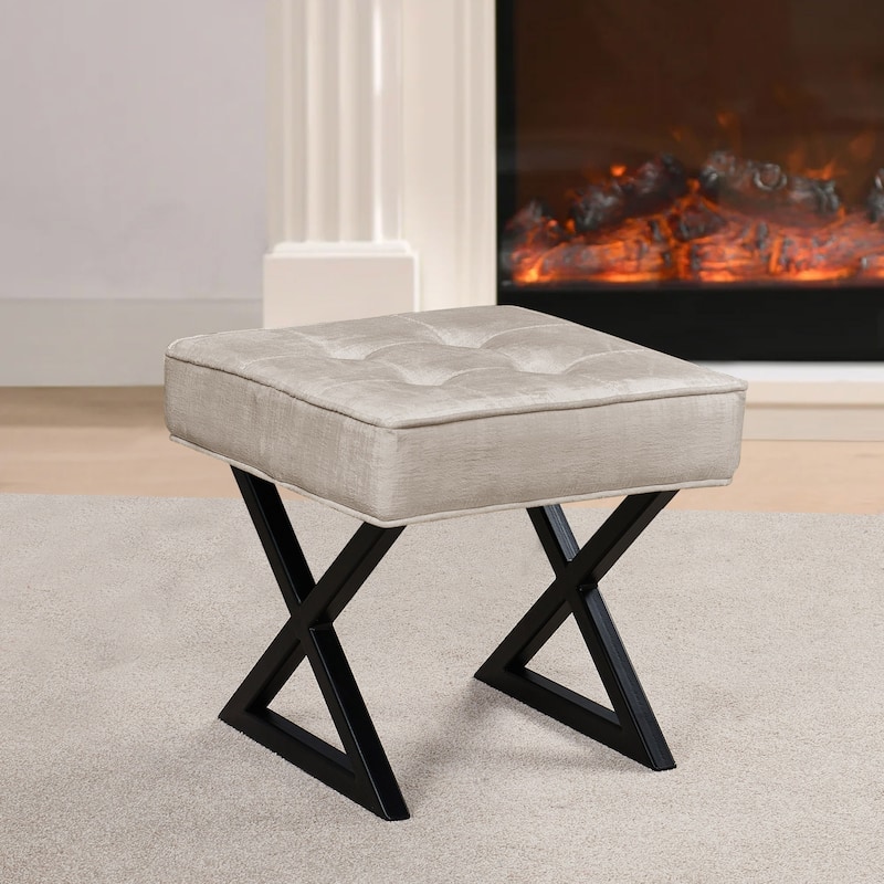 Textured Velvet Ottoman Vanity Stool 18"X18"X17"