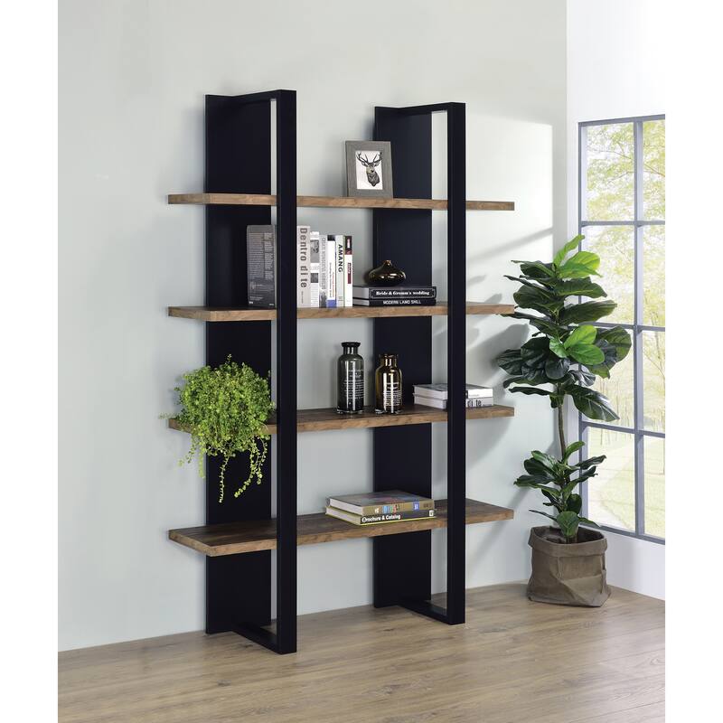 Mystrene 4-shelf Two-tone Bookcase - Black/Aged Walnut