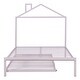 preview thumbnail 3 of 16, Pink Full Size Metal Platform Bed with trundle, House-Shaped Headboard Design for Kids, Boys and Girls